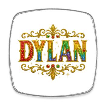 DYLAN Glitzer Gold Pailletten - Viereckiger Kühlschrankmagnet - Weiß - Vorne