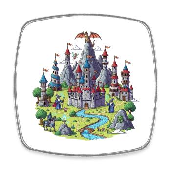Mittelalterliche Zauberschloss Illustration - Viereckiger Kühlschrankmagnet - Weiß - Vorne