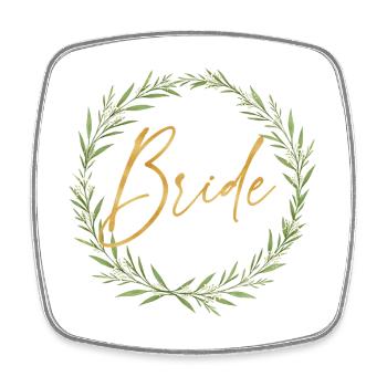 Élégante équipe mariée - Design avec couronne de laurier - Magnet carré - blanc - Devant