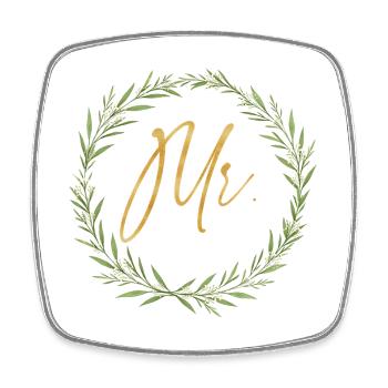 Mr! Elegant Wreath Design for the Groom - Square fridge magnet - white - Front