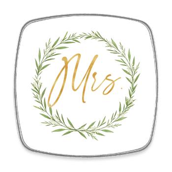 Mrs! Elegantes Kranz Design für Bräute  - Viereckiger Kühlschrankmagnet - Weiß - Vorne