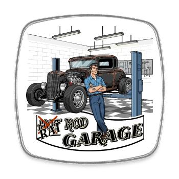 Vintage Auto Werkstatt Design - Viereckiger Kühlschrankmagnet - Weiß - Vorne