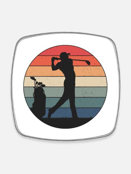Golfer hits just right - Square fridge magnet - white