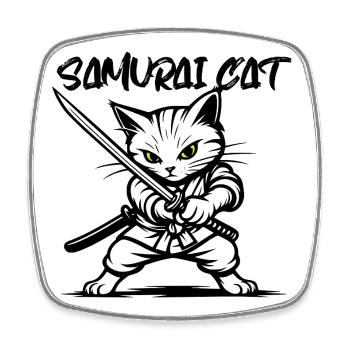 Samurai Katze - Viereckiger Kühlschrankmagnet - Weiß - Vorne