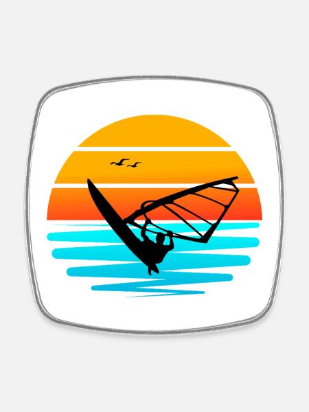 Windsurfing at Sunset - Square fridge magnet - white