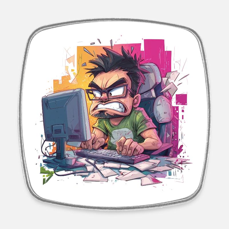 Gamer Rage – Wenn der Controller fliegt - Viereckiger Kühlschrankmagnet - Weiß