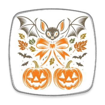 Halloween Fledermaus mit Kürbissen und Blättern - Viereckiger Kühlschrankmagnet - Weiß - Vorne