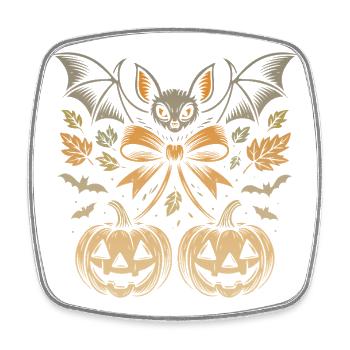 Halloween Fledermaus mit Kürbissen und Blättern - Viereckiger Kühlschrankmagnet - Weiß - Vorne