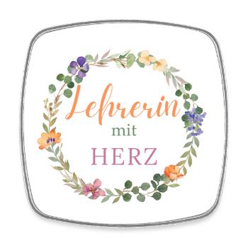 Teacher with heart - flower wreath - personalized - Square fridge magnet - white - Front