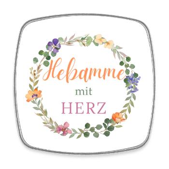 Midwife with heart - floral design - - Square fridge magnet - white - Front