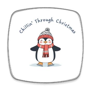 Chillin’ Through Christmas – süßer Pinguin Winter - Viereckiger Kühlschrankmagnet - Weiß - Vorne