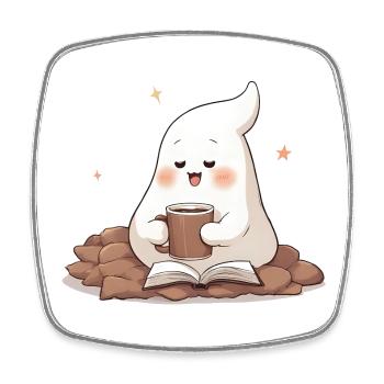 Kawaii Geist – Cozy Coffee & Books - Viereckiger Kühlschrankmagnet - Weiß - Vorne