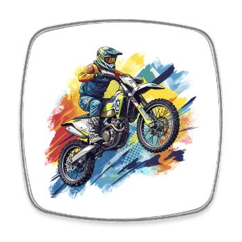 Motorcycle &amp; Mountain motif on streetwear - Square fridge magnet - white - Front