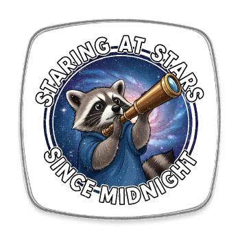 Weltraum-Raccoon mit Fernrohr  - Viereckiger Kühlschrankmagnet - Weiß - Vorne