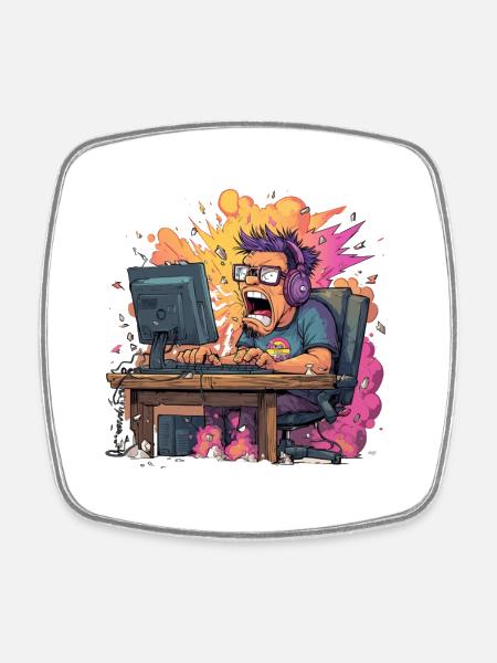 Gaming Rage Explosion – Gamer in Rage Mode - Square fridge magnet - white