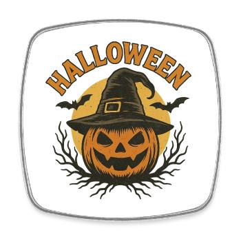 Halloween Kürbiskopf mit Hexenhut Design - Viereckiger Kühlschrankmagnet - Weiß - Vorne