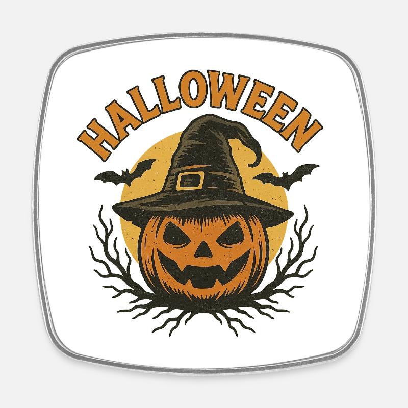 Tête de citrouille d’Halloween avec chapeau de sorcière - Magnet carré - blanc