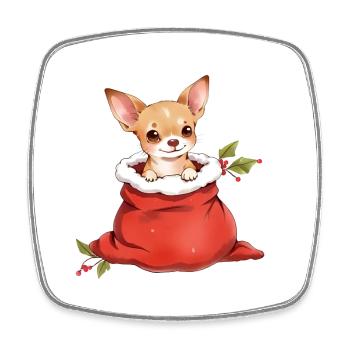 Chihuahua im Geschenkesack – Santa’s Surprise - Viereckiger Kühlschrankmagnet - Weiß - Vorne