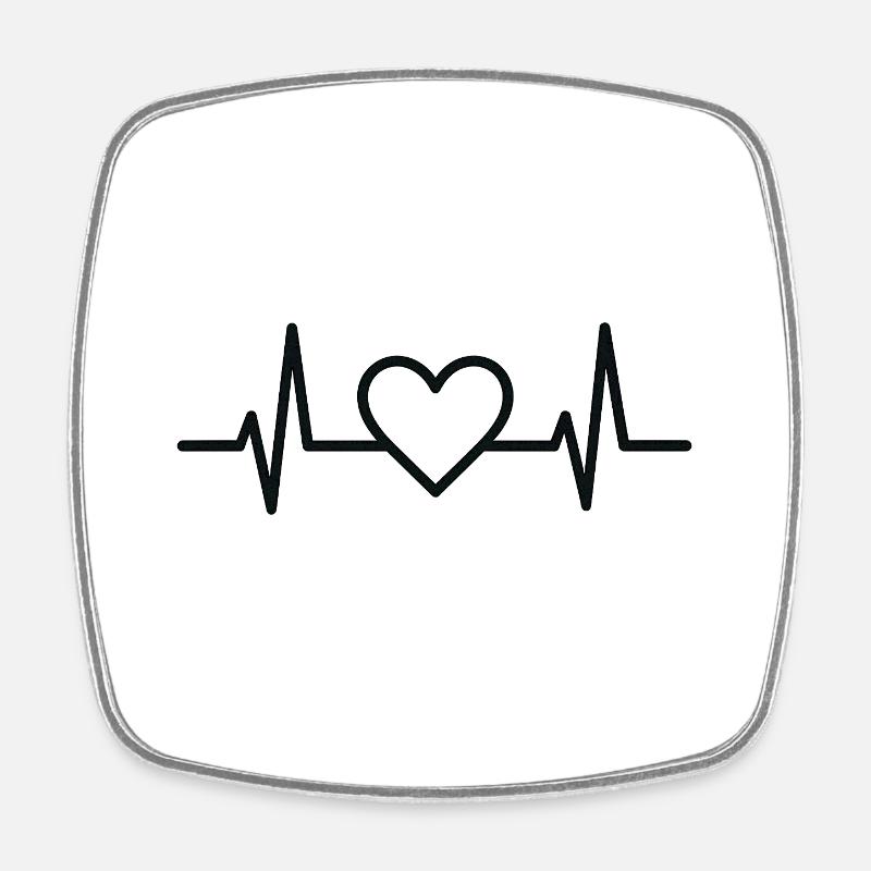 Heartbeat with Heart Lines Design - Square fridge magnet - white