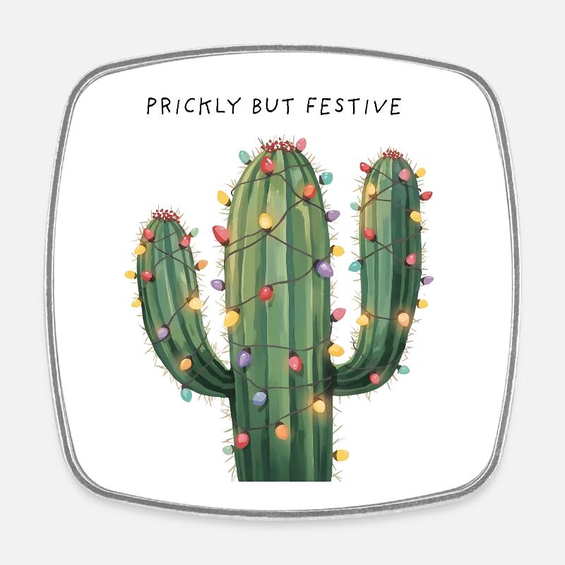 Großer Weihnachtskaktus – Prickly but Festive - Viereckiger Kühlschrankmagnet - Weiß