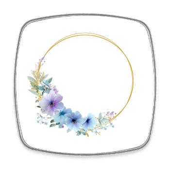 Blue, gold, green, floral wreath, customizable - Square fridge magnet - white - Front