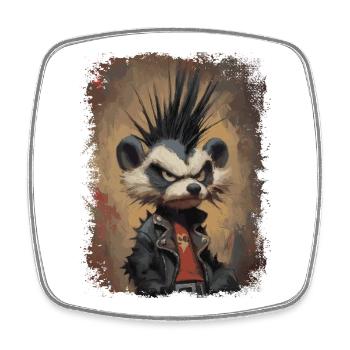 Lustiger Punkrock Waschbär - Viereckiger Kühlschrankmagnet - Weiß - Vorne