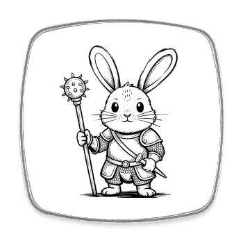 Rabbit Knight – Cooles Kaninchen-Logo - Viereckiger Kühlschrankmagnet - Weiß - Vorne