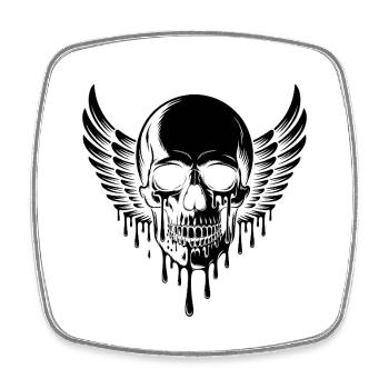 Geflügelter Totenkopf – Cooles Skelett Tattoo - Viereckiger Kühlschrankmagnet - Weiß - Vorne