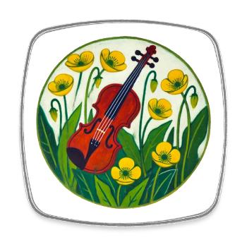Lebendige Violine inmitten von Sonnenblumen - Viereckiger Kühlschrankmagnet - Weiß - Vorne