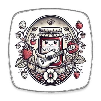 Kawaii Jam Jar with Strawberries - Square fridge magnet - white - Front