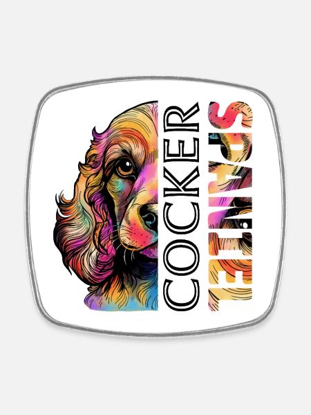 Cocker Spaniel coloré - Magnet carré - blanc