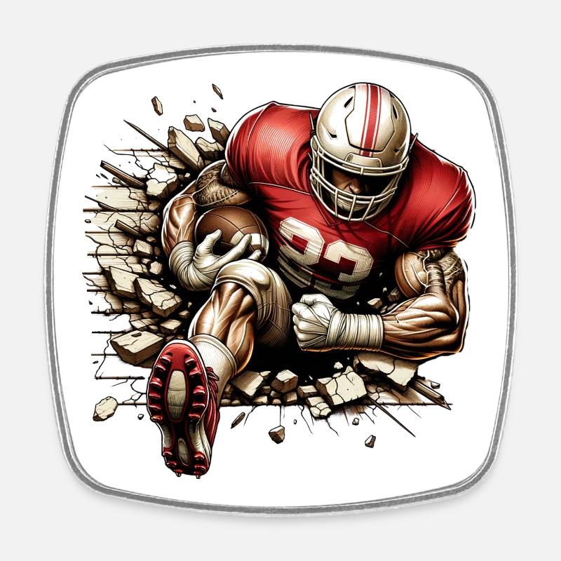 American Football Player Breaks Through Wall - Square fridge magnet - white