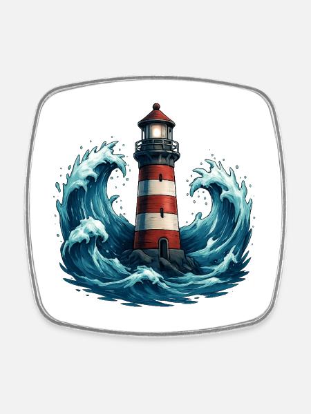 lighthouse - Square fridge magnet - white
