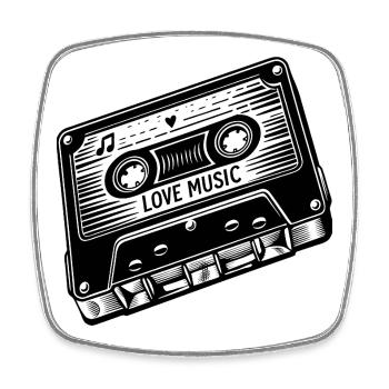 Cassette with Love Music lettering - Square fridge magnet - white - Front