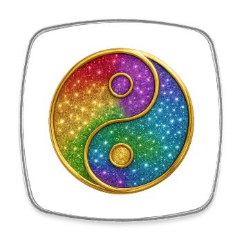 Regenbogen-Yin-Yang mit funkelnden Sternen - Viereckiger Kühlschrankmagnet - Weiß - Vorne