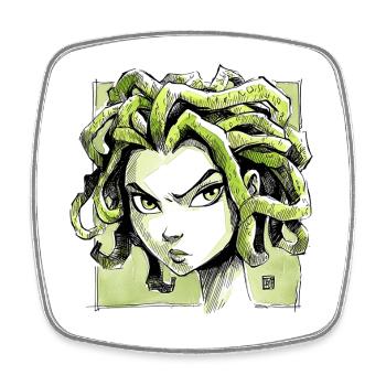Medusa Sketch - Viereckiger Kühlschrankmagnet - Weiß - Vorne