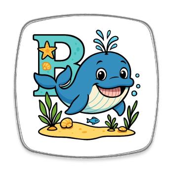 B for... Whale! Cute alphabet design - Square fridge magnet - white - Front