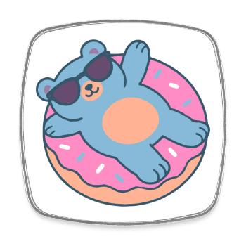 Blue Teddy Bear with Sunglasses - Square fridge magnet - white - Front