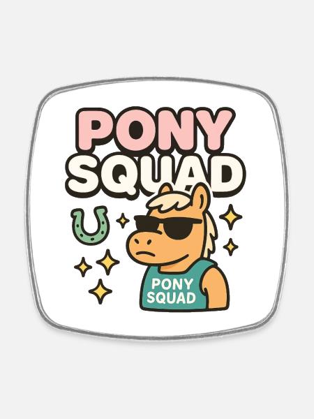 Pony Squad cartoon design with coolness - Square fridge magnet - white