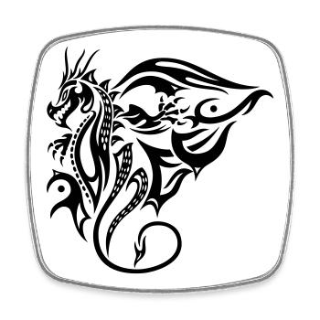 Seitlicher Tribal Drache Design mit Flügel - Viereckiger Kühlschrankmagnet - Weiß - Vorne