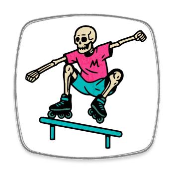 Neon Skelett grindet auf Inline-Skates - Viereckiger Kühlschrankmagnet - Weiß - Vorne