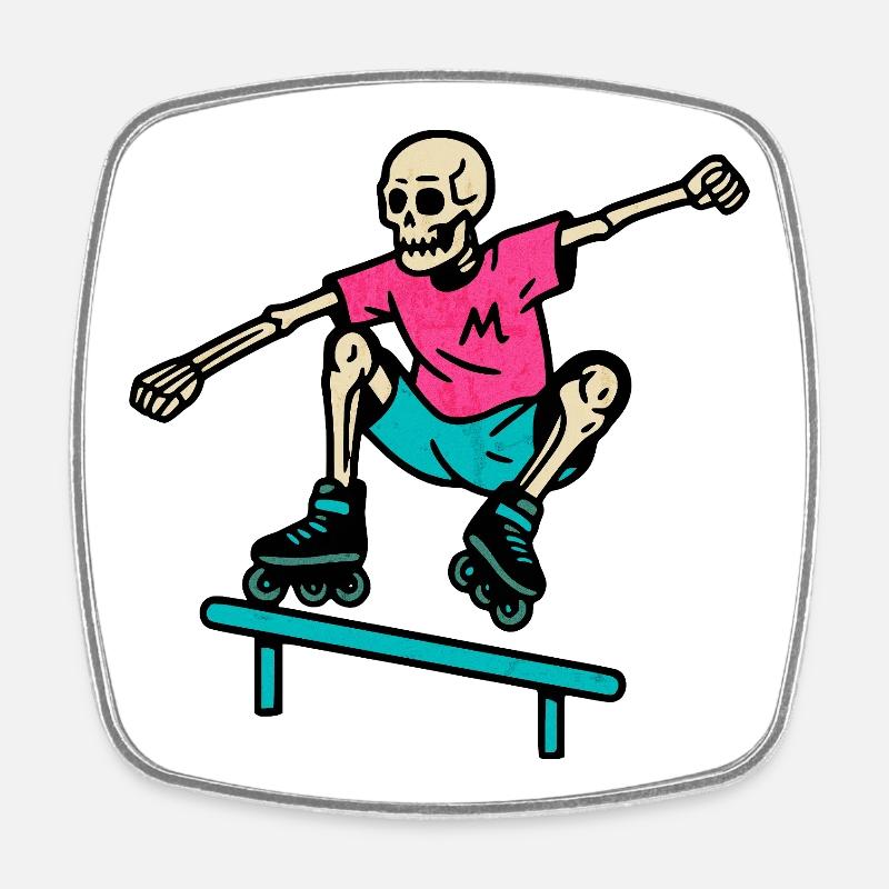 Neon Skelett grindet auf Inline-Skates - Viereckiger Kühlschrankmagnet - Weiß