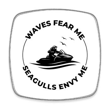 PWC Rider Waves Fear Me Seagull Neid Humor - Viereckiger Kühlschrankmagnet - Weiß - Vorne