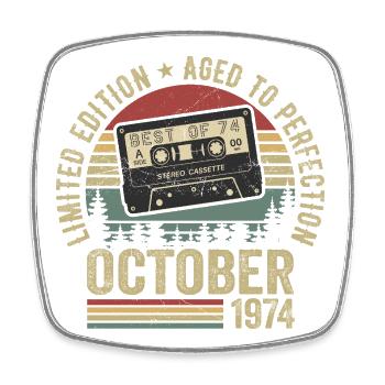 Vintage Car October 1974 Birthday Gift October - Square fridge magnet - white - Front