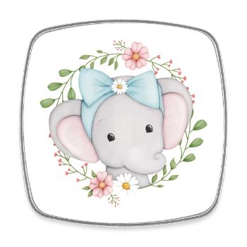 kleiner niedlicher Elefant im Blumenkranz - Viereckiger Kühlschrankmagnet - Weiß - Vorne