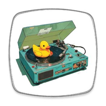 Canard en caoutchouc sur tourne-disque - Magnet carré - blanc - Devant