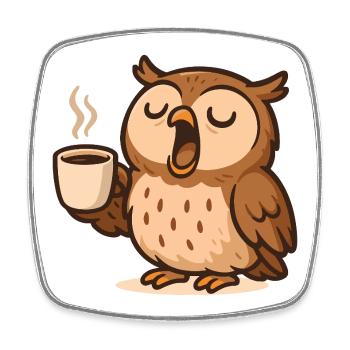 Coffee Drinking Owl Illustration - Square fridge magnet - white - Front