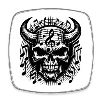 Schädel und Noten für immer Musik bis in den Tod - Viereckiger Kühlschrankmagnet - Weiß - Vorne