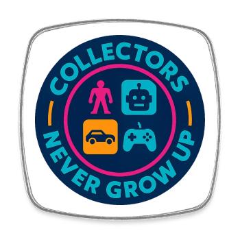 Collectors never grow up – Retro Toy Badge - Square fridge magnet - white - Front