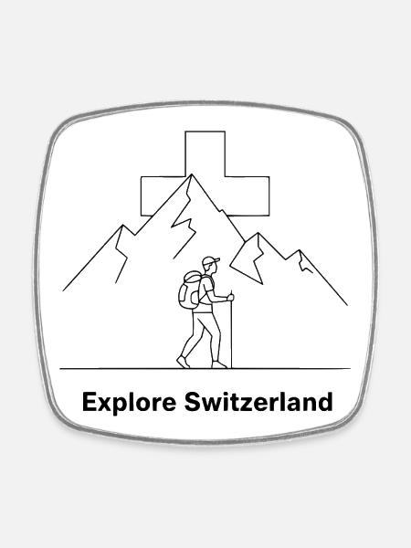 Explore Switzerland Hiking Motif - Square fridge magnet - white